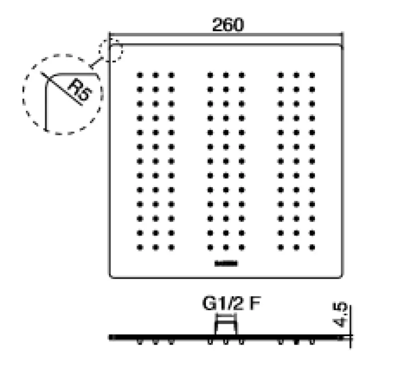 Zazzeri Regendouche vierkant 260 x 260 mm RVS 5700SO05A00ASAS