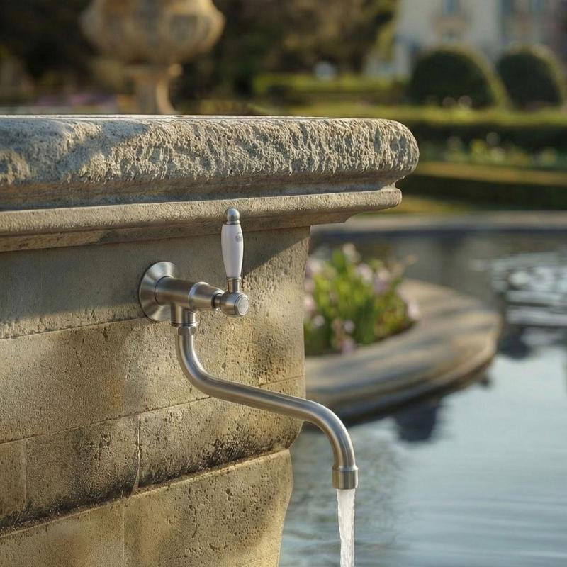 PB klassieke muur fonteinkraan met witte hendel koud water en lange uitloop rvs 1208853572