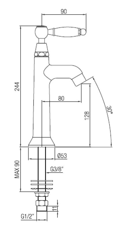 PB klassieke fonteinkraan met witte hendel koud water met rvs 1208853932