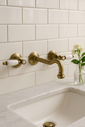 PB klassieke kraan inbouw muurkraan met witte hendels 16 cm uitloop Brons 1208854332