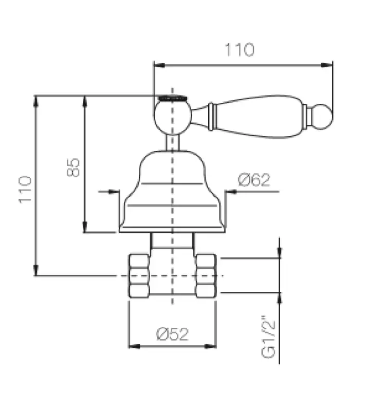 PB klassieke kraan inbouw stopkraan met witte hendel RVS 1208854672