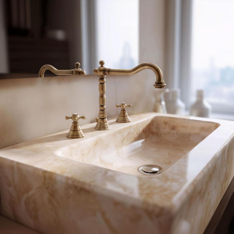 PB klassieke 3 gats wastafelkraan sterknoppen uitloop 18,5 cm Brons 1208854942