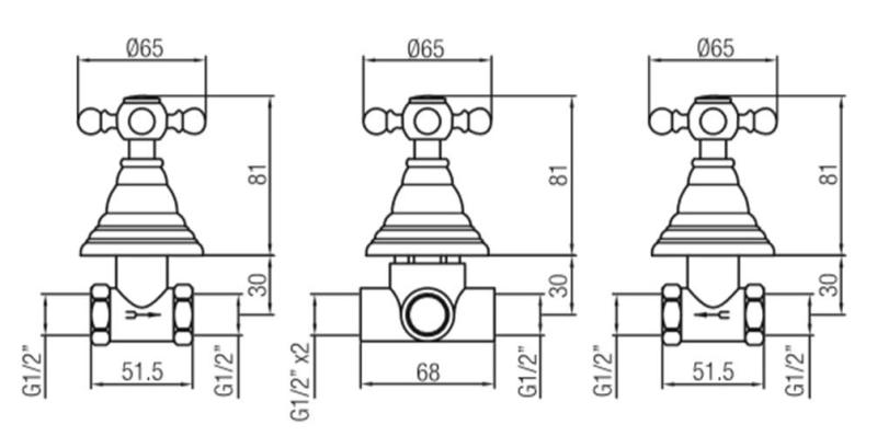 PB klassieke 3 weg inbouw doucheset met omsteller met sterknoppen Brons 1208855402
