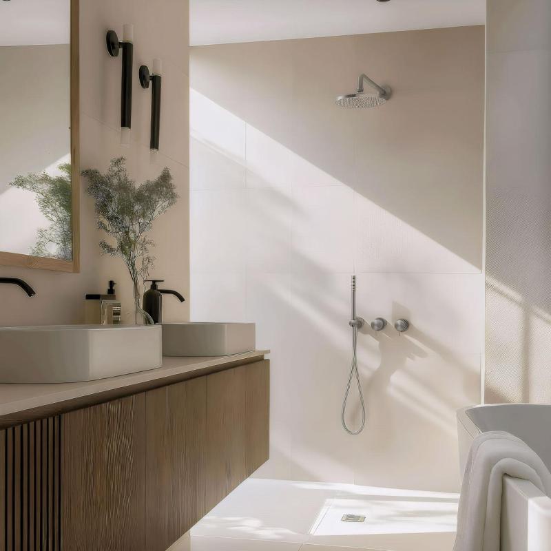 Waterevolution Flow inbouw doucheset met thermostaat regendouche en handdouche massief RVS 1208889792