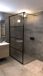 Flavio Napoli Nero inloopdouche 90x210 cm helder glas - Mat Zwart Kader en horizontale lijnen
