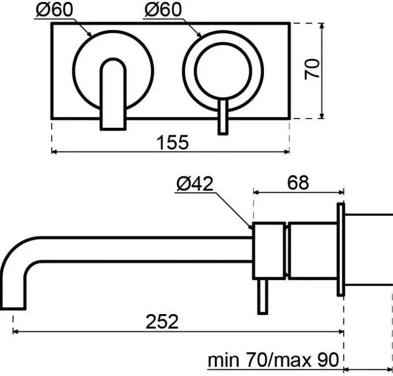 Waterevolution Flow inbouw wastafelkraan met afdekplaat volledig RVS met uitloop 25cm T1161BIE-25