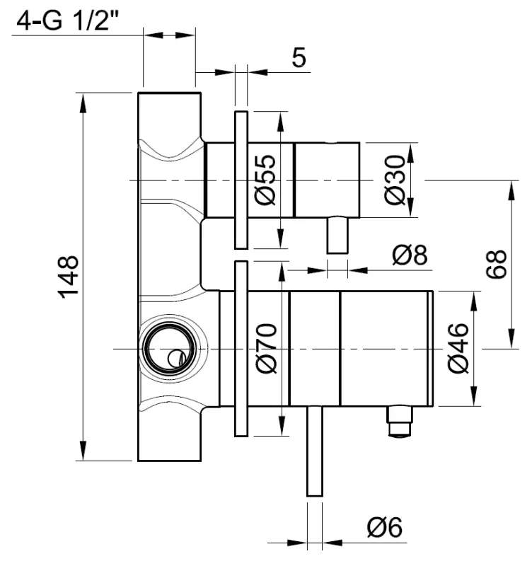 Rubio Inox inbouw thermostaatkraan met 2-weg omsteller volledig RVS PVD kleur Geborsteld Goud 1208920700 