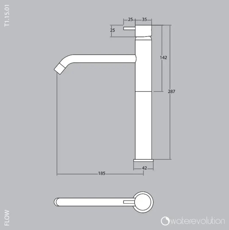 Waterevolution Flow wastafelkraan voor waskommen PVD gun metal T115GME