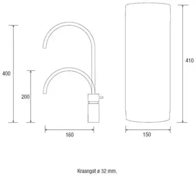 Quooker Nordic Round RVS PRO3 & CUBE Kokend, gefilterd, koud, bruisend water 3NRRVS+CUBE