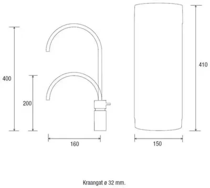 Quooker Nordic Round RVS PRO3 & CUBE Kokend, gefilterd, koud, bruisend water 3NRRVS+CUBE