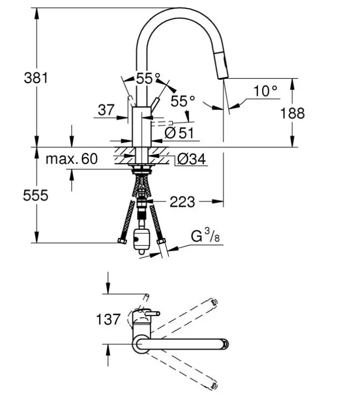 Grohe Concetto Keukenkraan met uittrekbare handdouche chroom 31483002