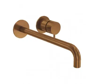 Waterevolution Flow Inbouw Wastafelkraan PVD Geborsteld Koper met uitloop 15 cm T116CPE-15