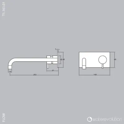 Waterevolution Flow inbouw wastafelkraan met afdekplaat PVD Light Gold met uitloop 21cm T1161WGE-21