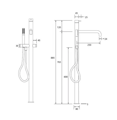 Waterevolution Flow vrijstaande badkraan met handdouche gun metal T133GME