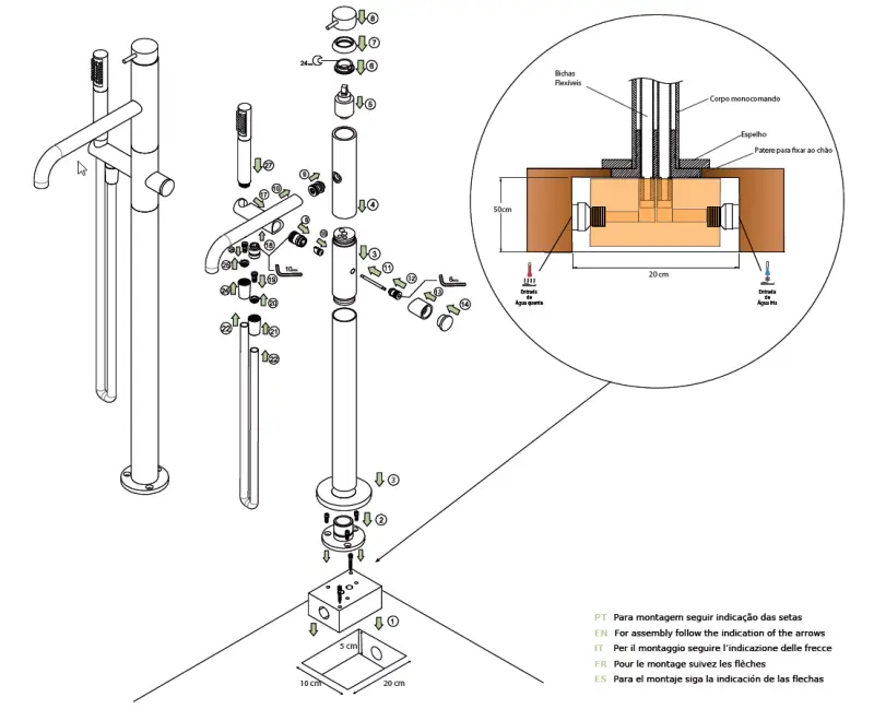 Waterevolution Flow vrijstaande badkraan met handdouche Geborsteld Koper T133CPE
