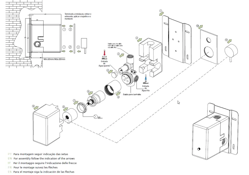 Waterevolution Flow inbouw douchethermostaat met 2 uitgangen mat wit T132TBBBR met TEC box
