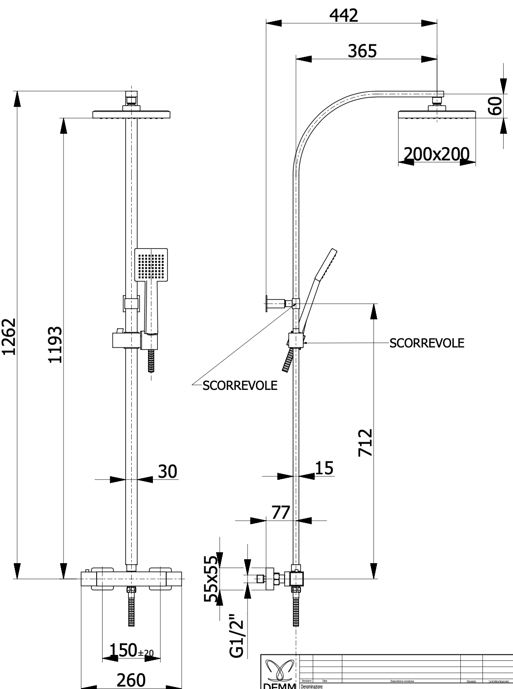 DEMM Shower thermostaat met regendouche chroom 1208946966