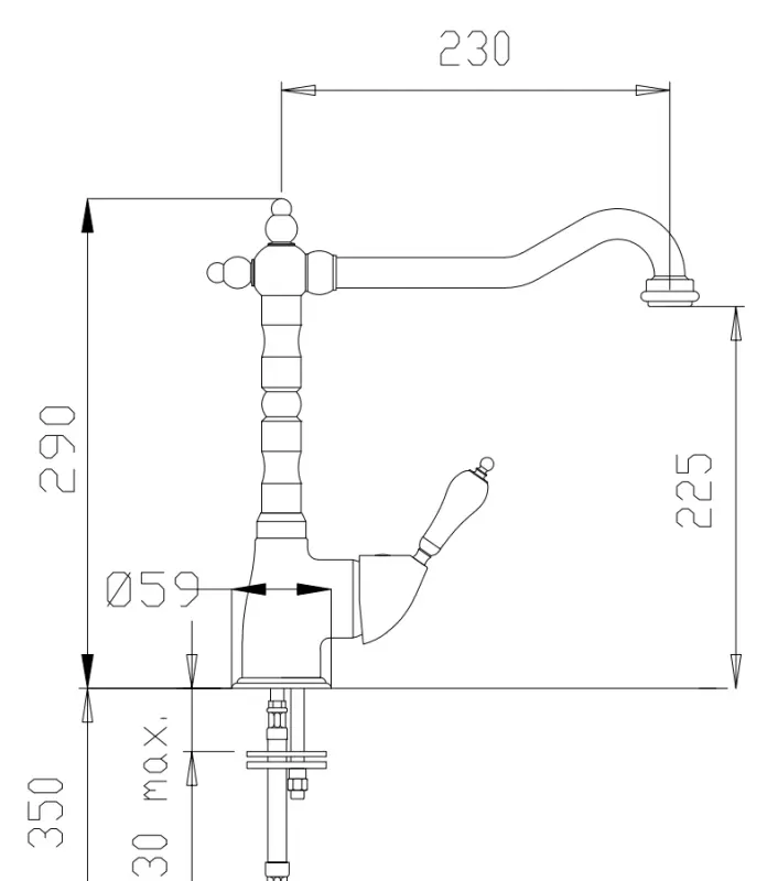 DEMM Nostalgische keukenkraan met draaibare uitloop chroom klassiek 1208947364