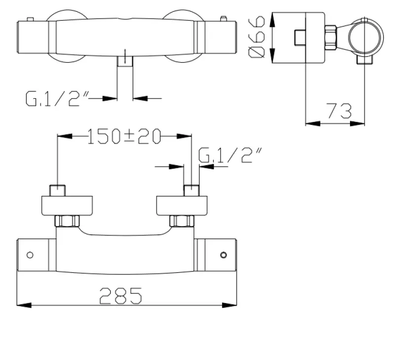 DEMM Uni douchethermostaat inclusief rozetten en s-bocht chroom 1208947365