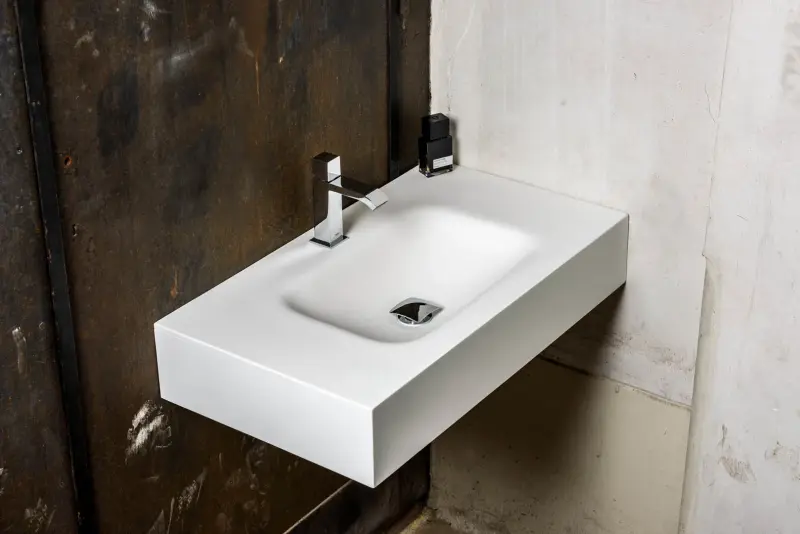 Solid-S Miami Small solid surface vrijhangende wastafel 130x46x12cm mat wit - 1 wasbak midden 1208947389