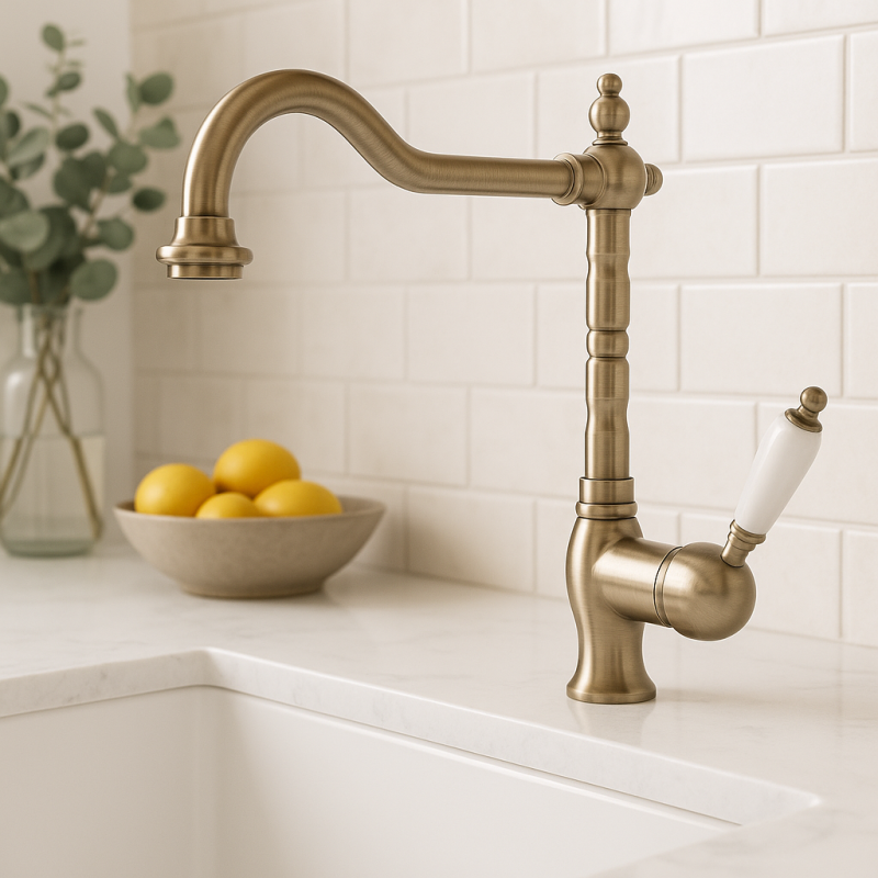 PB nostalgische eenhendel keukenkraan opbouw witte hendel RVS 1208952878