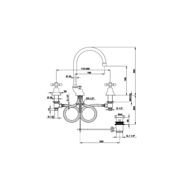 Cisal Arcana Ceramic Wastafelmengkraan 3-gats RVS AC0010602A