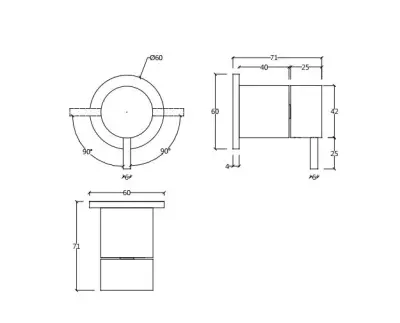 Waterevolution Flow inbouw 2-weg omsteller ronde rozet gun metal T1482S.GME
