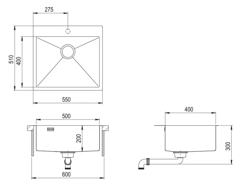 Ausmann Weser RVS spoelbak PVD Gold 55x51 met kraangat onderbouw vlakbouw en opbouw 080884