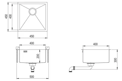 Ausmann Mosel RVS spoelbak antraciet kleur PVD Gun Metal 40x40 onderbouw vlakbouw en opbouw 067106