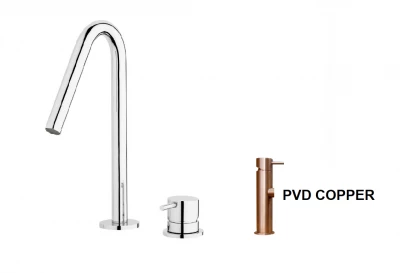 Waterevolution Flow 2-gats wastafelkraan v uitloop klein 120mm PVD geborsteld koper T112VCPE
