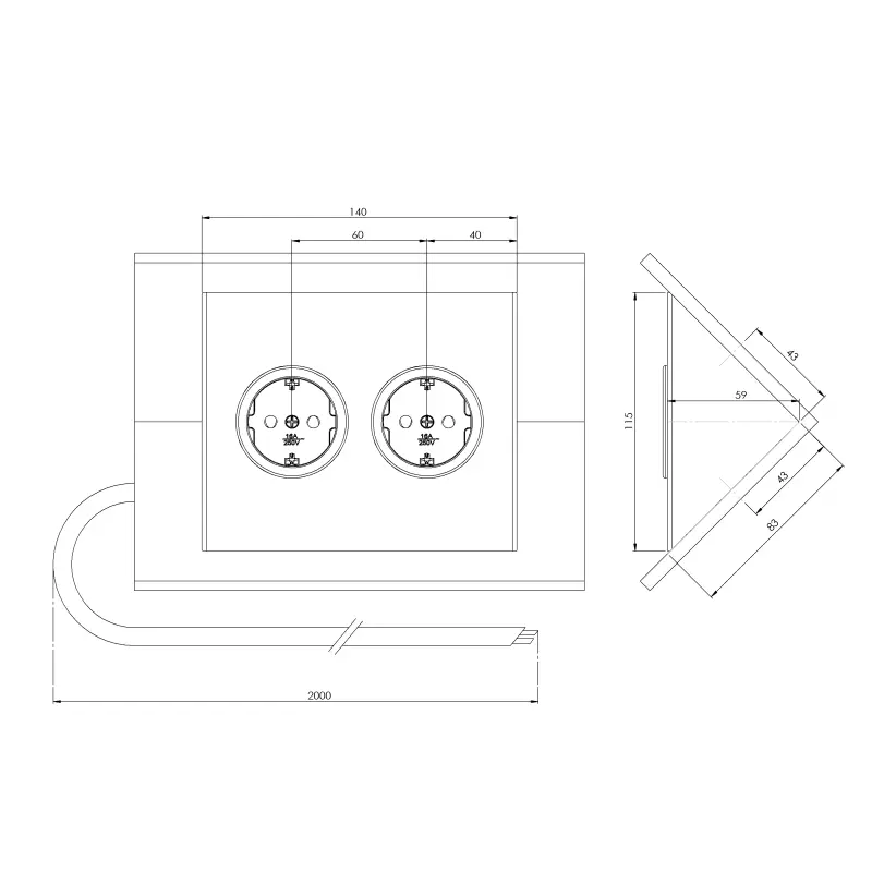 Contactdoos met 2 stopcontacten randaarde RVS 1208953211