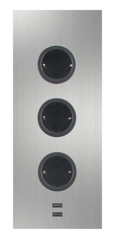 Indux Corner Еnergiezuil met 3 stopcontacten Randaarde en Dubbele USB-A&C-lader RVS 1208953216
