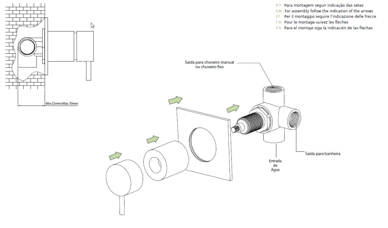 Waterevolution Flow inbouw 2-weg omsteller geborsteld messing met ronde rozet T1482RLE