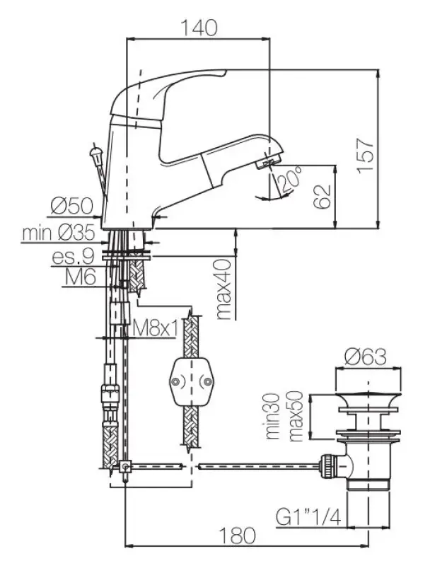 Blusani Atlanta speciale wastafelkraan met uittrekbare uitloop chroom 1208953264