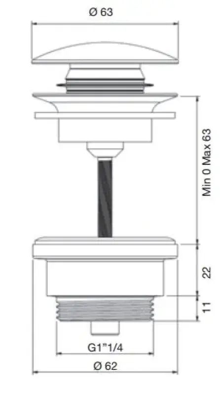 PB Unix wastafelplug 1 1/4 afsluitbaar push up click clack chroom 1208953283