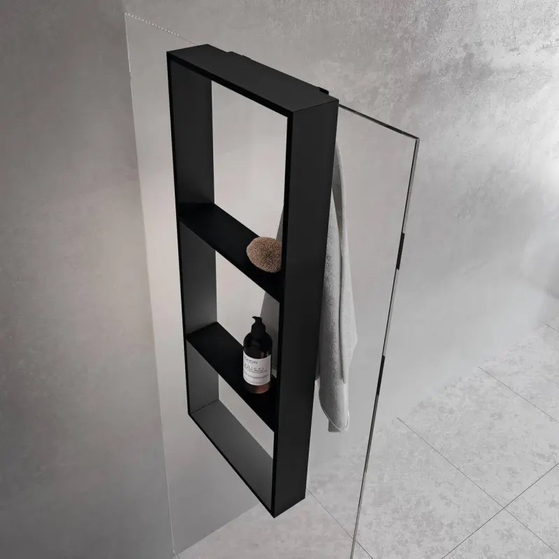 Design Bath douchenis met 3 vakken doucherek en handdoekhaak RVS-look voor over douchewand 1208953291