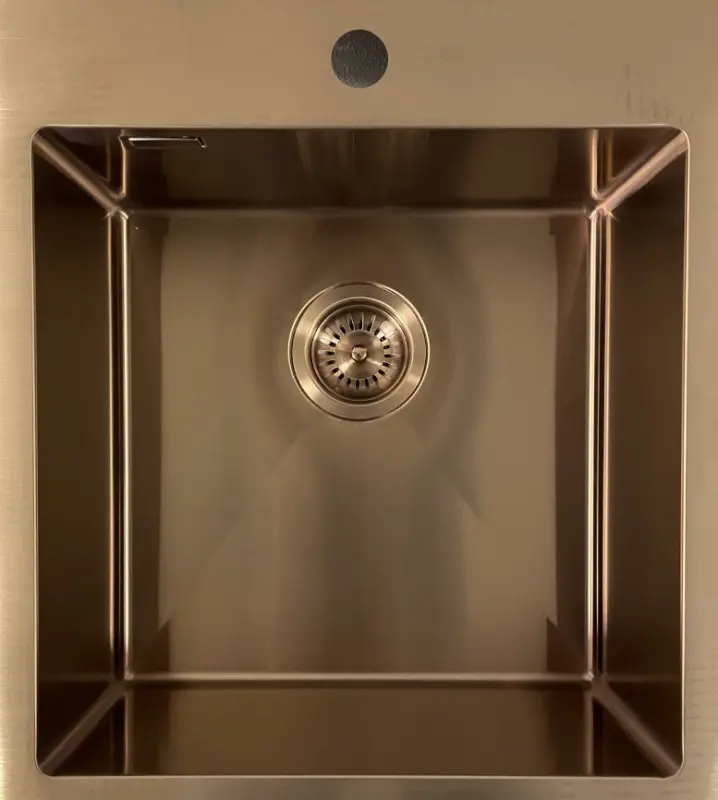 Ausmann Weser grote RVS spoelbak koper kleur PVD Copper 79x51 met kraangat onderbouw vlakbouw en opbouw 080952