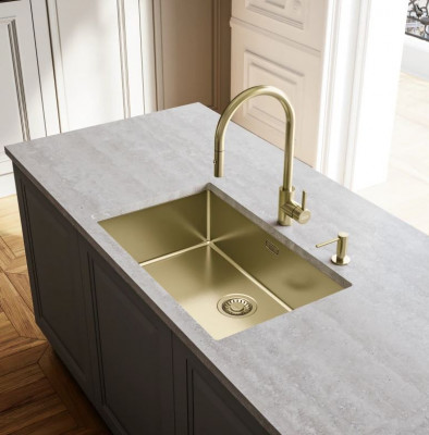 Franke gouden Keukenkraan Eos Neo met uitloop uittrekbare sproeikop pvd gold 115.0681.244