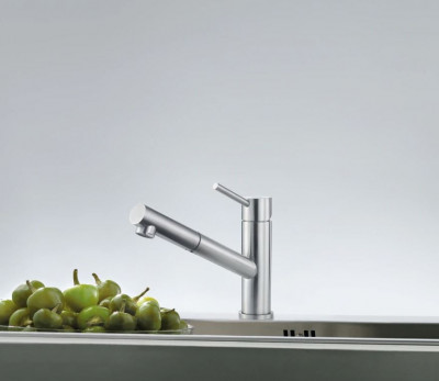 Franke Orbit massief rvs lage Keukenkraan met uittrekbare uitloop inox 115.0569.461
