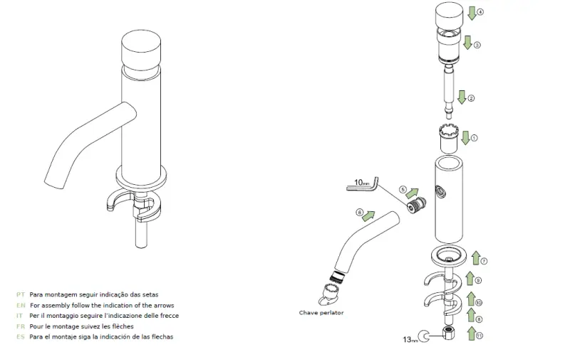Waterevolution Flow Fonteinkraan zelfsluitend geborsteld messing T110TPLE