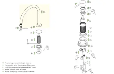 Waterevolution Flow 2-gats wastafelkraan volledig RVS met kleine V 120mm uitloop T1121VIE