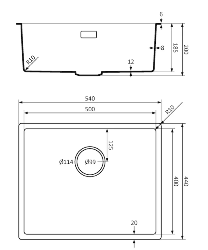 Lorreine 50BQ-FU zwarte Quartz spoelbak 50x40cm onderbouw vlakbouw zwart met zwarte korfplug 1208954002