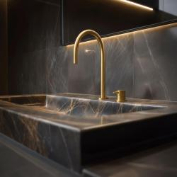 Waterevolution Flow 2-gats wastafelkraan geborsteld messing T1121ULE