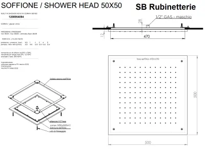 SB Rubinetterie mat wit corian solid surface inbouw vierkante regendouche plafonddouchekop 50cm 1208954084