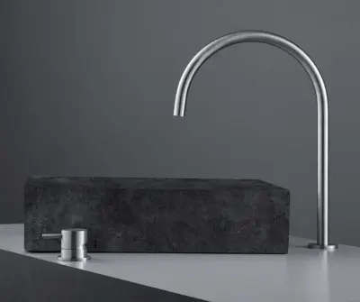 Waterevolution Flow 2-gats wastafelkraan volledig RVS met hoge U 200mm uitloop T1122UIE