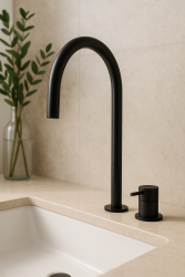 Waterevolution Flow 2-gats wastafelkraan zwart met hoge U 200mm uitloop T1122UPR