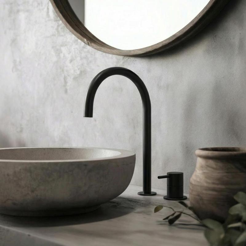 Waterevolution Flow 2-gats wastafelkraan zwart met hoge U 200mm uitloop T1122UPR