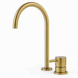 Waterevolution Flow 2-gats wastafelkraan geborsteld messing met hoge U 200mm uitloop T1122ULE
