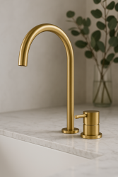 Waterevolution Flow 2-gats wastafelkraan geborsteld messing met hoge U 200mm uitloop T1122ULE