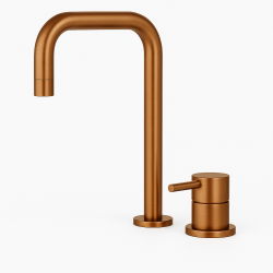 Waterevolution Flow 2-gats wastafelkraan hoge uitloop 222 PVD Geborsteld Koper T122HCPE